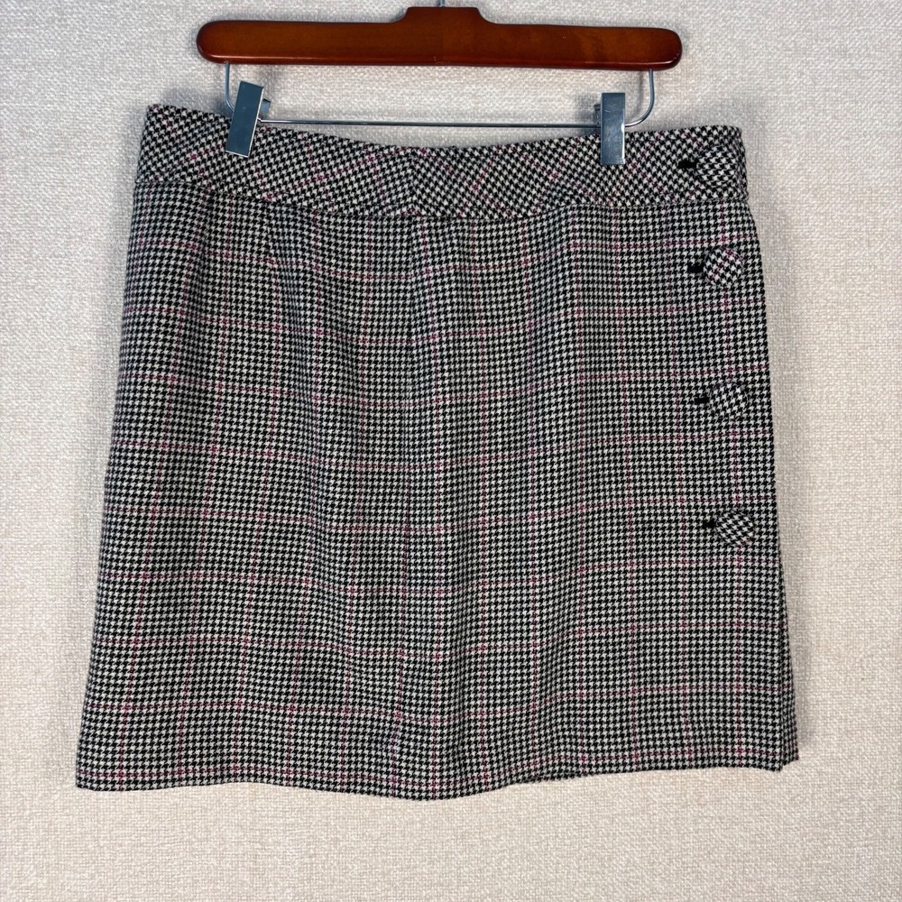 Ann Taylor Loft Petites Houndstooth Wool Blend Mini Skirt Pink Plaid 12P